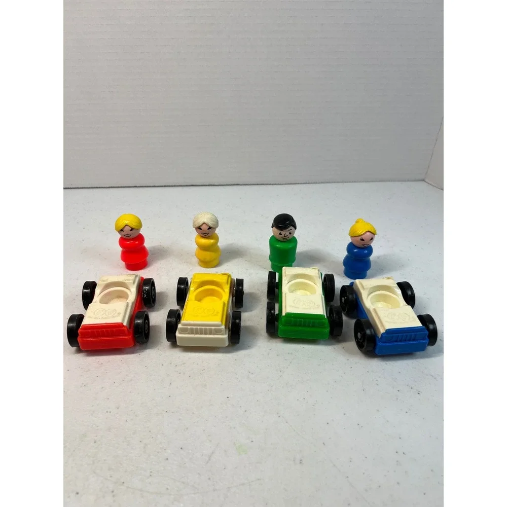 Vintage Fisher Price Little People Cars and Figures Set Red Yellow Green Blue